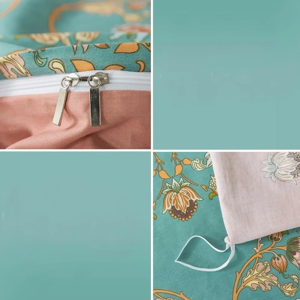 NEW Anthro Teal Reversible Floral Queen / King Boho Duvet Bedding & Sham Set